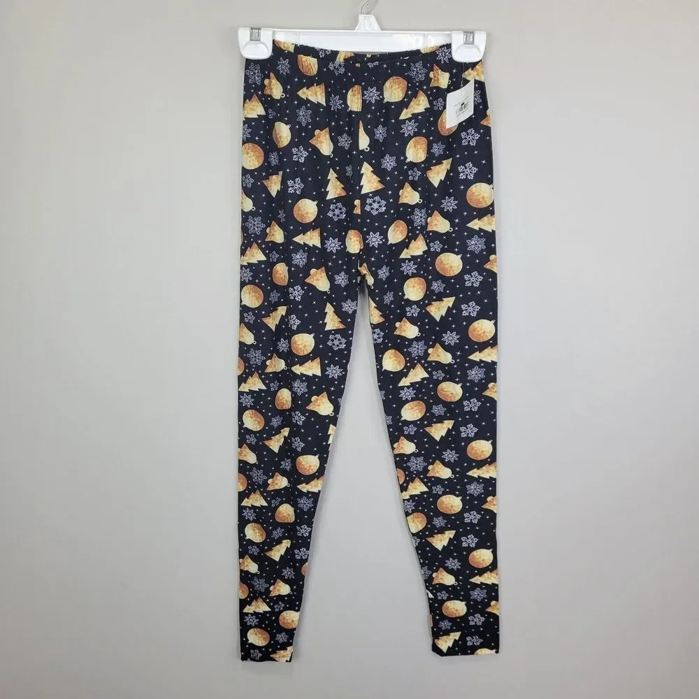 Gold Ornament Polyester Spandex Ankle Leggings One Size Fits‎ All